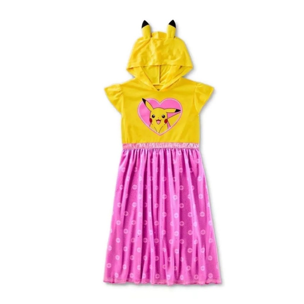 Girl's Pokemon Pikachu Pink Yellow Hooded Character Nightgown dress XS